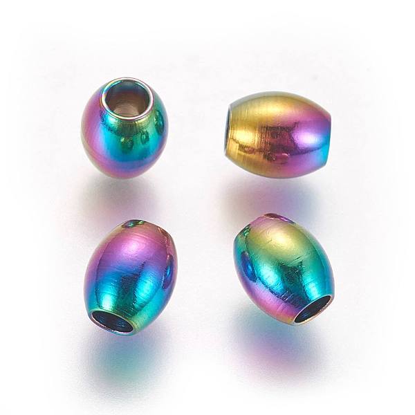

PandaHall Ion Plating(IP) 304 Stainless Steel Beads, Oval, Rainbow Color, 7x6mm, Hole: 2.7mm 304 Stainless Steel Oval