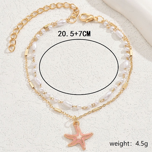 

PandaHall Starfish Charm Multi-layer Anklets for Women Iron White