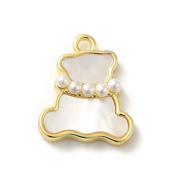 

PandaHall Oval/Bear Brass Pave Natural White Shell Pendants, with Plastic Pearl, Real 14K Gold Plated, Bear, 15.5x13x2mm, Hole: 1.6mm White...