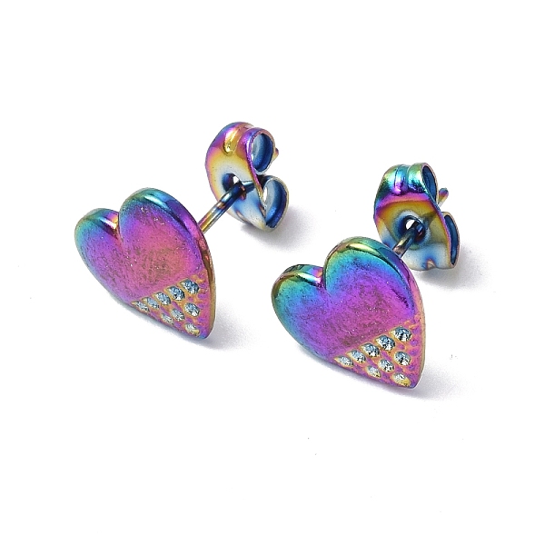 

PandaHall Ion Plating(IP) 304 Stainless Steel Heart Stud Earrings for Women, Rainbow Color, 9.5x10.5mm, Pin: 0.7mm 304 Stainless Steel Heart