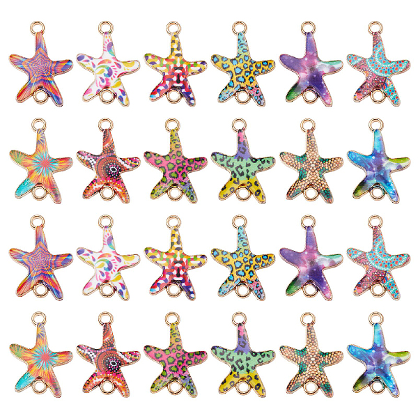 

PandaHall 60Pcs 12 Styles Printed Alloy Connector Charms, Starfish Links, Light Gold, Nickel, Mixed Color, 23x16x1.5mm, Hole: 1.8mm..., Multicolor