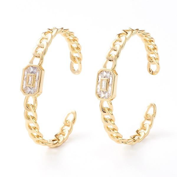 

PandaHall Brass Micro Pave Cubic Zirconia Cuff Bangles, Rectangle, Curb Chain, Real 18K Gold Plated, Clear, Inner Diameter: 2-1/4 inch...