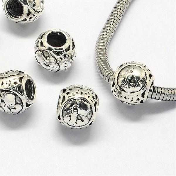 PandaHall Alloy European Beads, Large Hole Rondelle Beads, with Constellation/Zodiac Sign, Antique Silver, Aquarius, 10.5x9mm, Hole: 4.5mm...