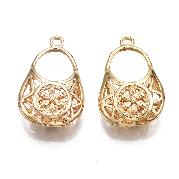 

PandaHall Brass Pendants, Hollow, Nickel Free, Bag with Flower, Real 18K Gold Plated, 24.5x16x8mm, Hole: 1.8mm Brass Bag