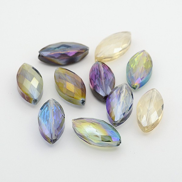 

PandaHall Faceted Electroplate Crystal Glass Horse Eye Beads, Color Plated, Mixed Color, 25x12x8mm, Hole: 1mm Glass Horse Eye Multicolor