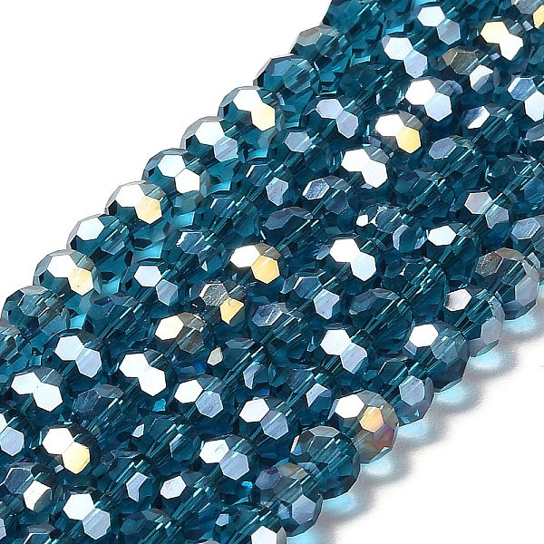 

PandaHall Transparent Glass Beads, 32 Facets, AB Color Plated, Round, Light Sea Green, 6x5.5mm, Hole: 1.2mm, about 91~93pcs/strand...