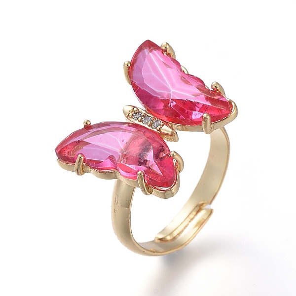 

PandaHall Adjustable Brass Glass Finger Rings, with Clear Cubic Zirconia, Butterfly, Golden, Hot Pink, Size 7, Inner Diameter: 17mm...