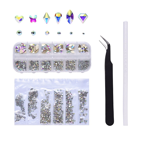 

PandaHall Flat Back Glass Rhinestone Cabochons, Nail Art Decoration Accessories, AB Color Plated, Faceted, with Stainless Steel Beading..., Multicolor