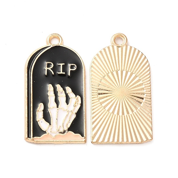

PandaHall Light Gold Plated Alloy Enamel Pendants, Cadmium Free & Nickel Free & Lead Free, Tombstone with Skeleton Hand Charm, Black...