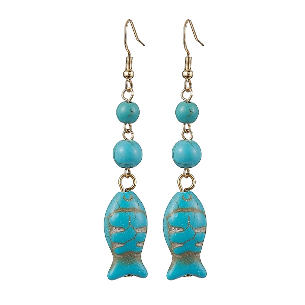 

PandaHall Synthetic Turquoise Dangle Earrings, 304 Stainless Steel Jewelry for Women, Fish, 69x12mm Synthetic Turquoise Fish