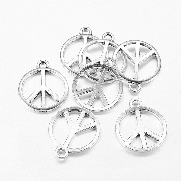 

PandaHall Tibetan Style Alloy Pendants, Peace Sign, Antique Silver, Lead Free and Cadmium Free, 24x2mm, Hole: 2mm Alloy Peace Sign
