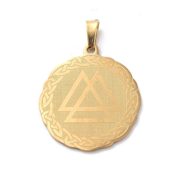 

PandaHall 304 Stainless Steel Pendants, Flat Round with Valknut Charm, Golden, 33x30x1.5mm, Hole: 8x4mm 304 Stainless Steel Flat Round