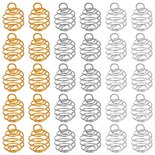 

PandaHall CREATCABIN 108Pcs 3 Colors Stainless Steel Spiral Bead Cage Pendants, Hollow Spring Ball Charms, Mixed Color, 11x8mm, Hole: 2mm...