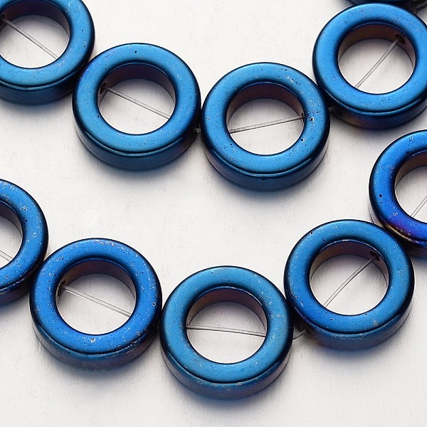 

PandaHall Electroplate Non-magnetic Synthetic Hematite Beads Strands, Ring, Blue Plated, 14x4mm, Hole: 1mm, about 29pcs/strand, 15.7 inch...
