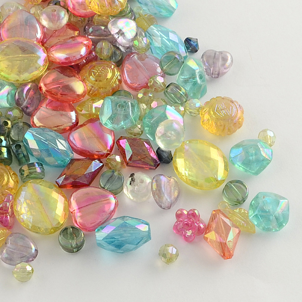 

PandaHall Mixed AB-Color Transparent Acrylic Beads, Mixed Color, 6~20x6~17x3~8mm, Hole: 1~2mm Acrylic Mixed Shapes Multicolor