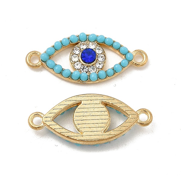

PandaHall Alloy Connector Charms with Capri Blue Rhinestone and Synthetic Turquoise, Eye Links, Nickel, Golden, 24x10x3mm, Hole: 1.5mm..., Cyan