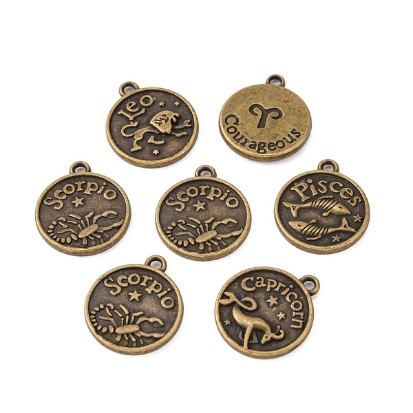 

PandaHall Tibetan Style Alloy Pendants, Flat Round with Mixed Constellation/Zodiac Sign, Cadmium Free & Nickel Free & Lead Free, Antique...