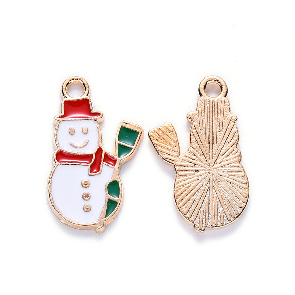 

PandaHall Alloy Enamel Pendants, for Christmas, Snowman, Light Gold, White, 21x13x1.5mm, Hole: 2mm Alloy+Enamel Others White