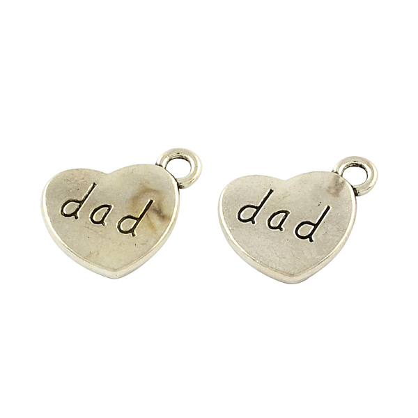 

PandaHall Tibetan Style Heart Alloy Pendants, with Word Dad, Cadmium Free & Lead Free, Antique Silver, 18x15x3mm, Hole: 3mm, about...