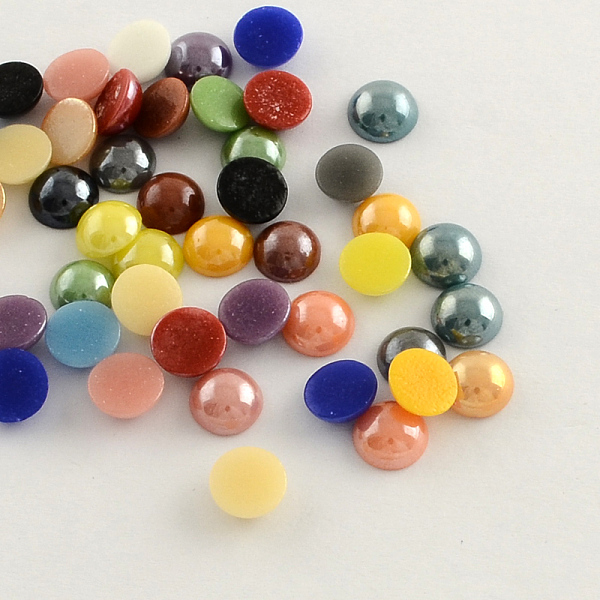 

PandaHall Pearlized Plated Opaque Glass Cabochons, Half Round/Dome, Mixed Color, 13~14x5~5.5mm Glass Half Round Multicolor