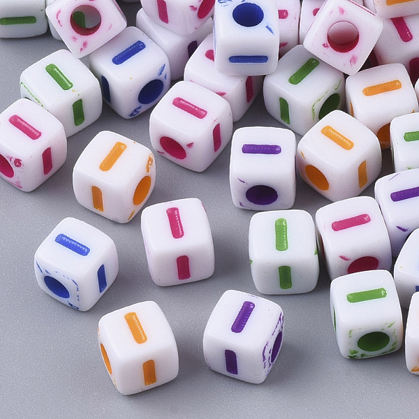 

PandaHall White Opaque Acrylic Beads, Horizontal Hole, Cube with Mixed Color Letter, Letter.I, 5x5x5mm, Hole: 2mm, about 5000pcs/500g..., Multicolor