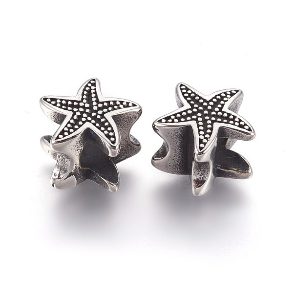 

PandaHall 304 Stainless Steel European Beads, Large Hole Beads, Starfish/Sea Stars, Antique Silver, 11x12x8.5mm, Hole: 5mm 304 Stainless...