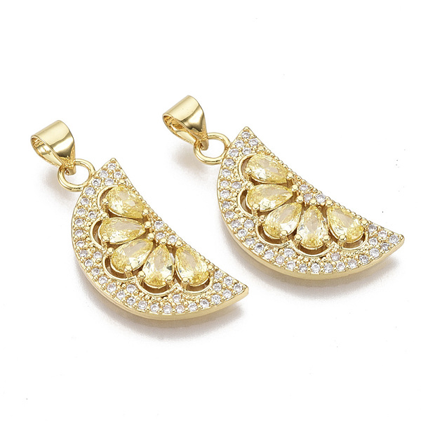 

PandaHall Brass Micro Pave Cubic Zirconia Pendants, with Brass Snap On Bails, Nickel Free, Half Round, Clear & Yellow, Real 16K Gold Plated...