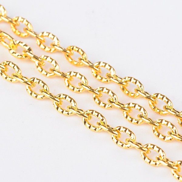 

PandaHall Iron Textured Cable Chains, Unwelded, with Spool, Oval, Golden, 4x3x1mm, about 328.08 Feet(100m)/roll Iron