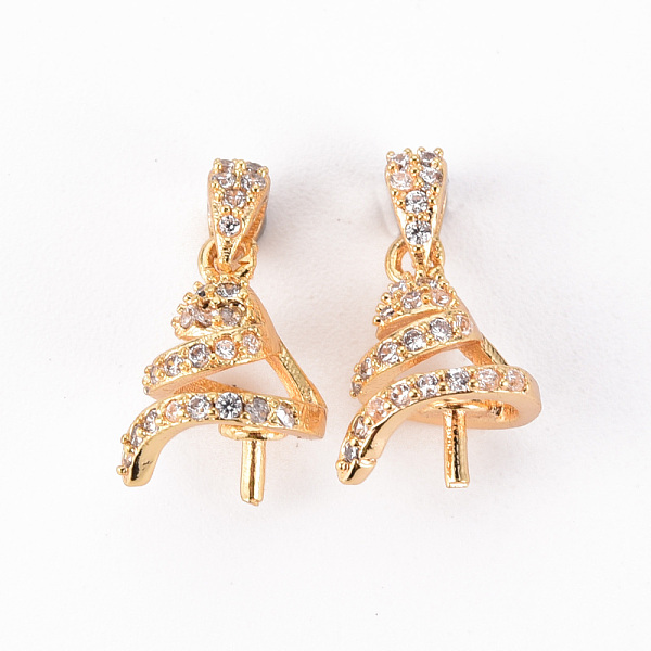 

PandaHall Brass Micro Pave Clear Cubic Zirconia Peg Bails Charms, Nickel Free, for Half Drilled Bead, Real 18K Gold Plated, 11x8x8mm, Hole...