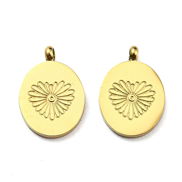 

PandaHall Ion Plating(IP) 316L Surgical Stainless Steel Charms, Textured, Oval with Heart Charm, Real 18K Gold Plated, 14x10x1.5mm, Hole...