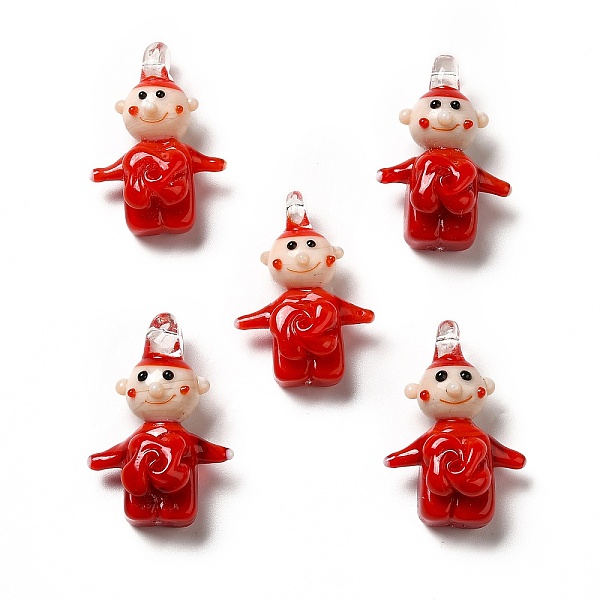 

PandaHall Handmade Lampwork Pendants, Boy Charms, Red, 31~32x21~22.5x15~16mm, Hole: 1.8~2mm Lampwork Human Red