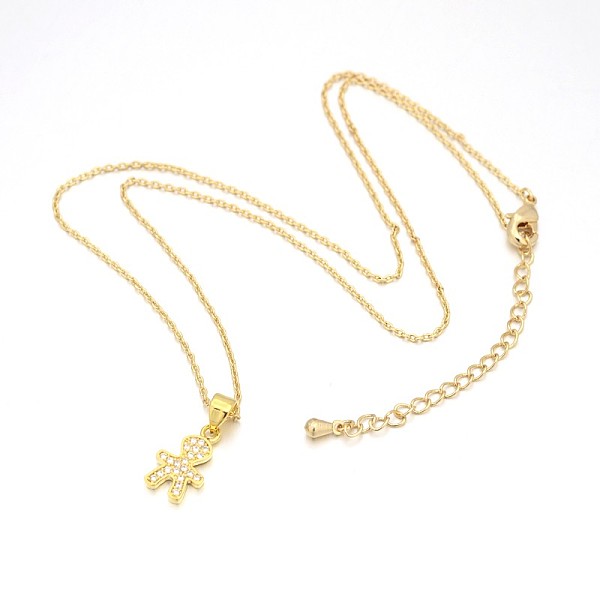 

PandaHall Human/Boy Real 18K Gold Plated Plated Alloy Micro Pave Cubic Zirconia Pendant Necklaces, with Brass Chains, Clear, 16.1 inch Cubic...