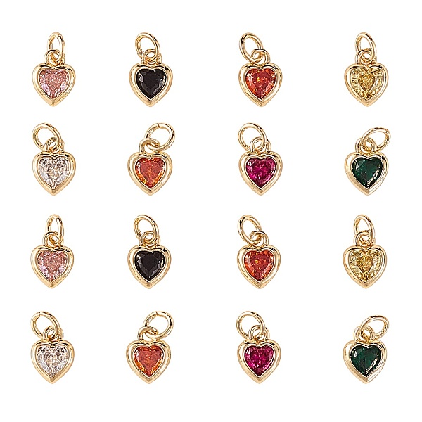 

PandaHall 16Pcs 8 Colors Brass inlaid Cubic Zirconia Pendants, with Jump Ring, Long-Lasting Plated, Heart, Golden, Mixed Color, 9.5x7x3mm..., Multicolor