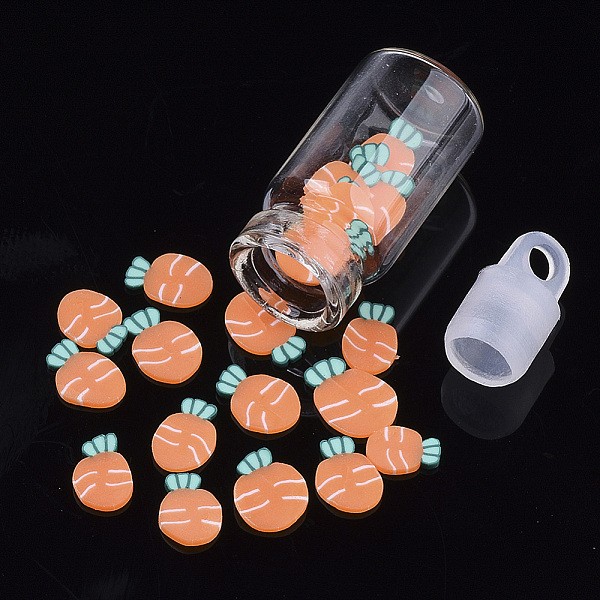 

PandaHall Handmade Polymer Clay Nail Art Decoration Accessories, with Glass Wishing Bottle and CCB Plastic Bottle Stopper, Carrot, Dark...