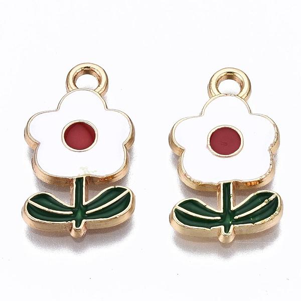 

PandaHall Eco-Friendly Zinc Alloy Pendants, with Enamel, Flower, Cadmium Free & Nickel Free & Lead Free, Golden, White, 19.5x11x2.5mm, Hole...