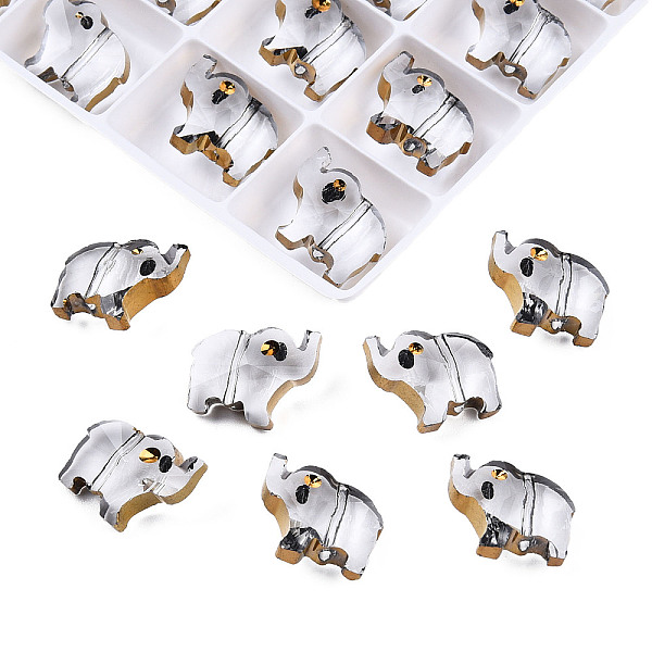 

PandaHall 96Pcs Electroplated Glass Beads, Edge Plated, Elephant, Dark Goldenrod, 13x15x7mm, Hole: 1.2mm Glass Elephant
