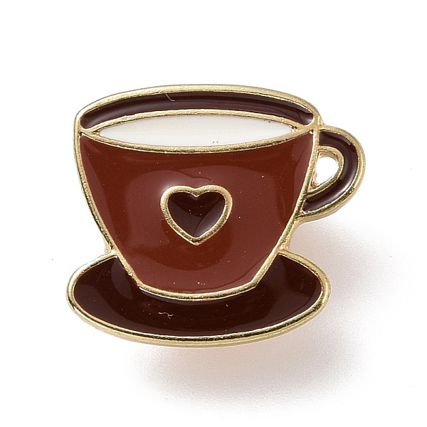 PandaHall Coffee Cup with Heart Enamel Pin, Light Gold Plated Alloy Badge for Backpack Clothes, Coconut Brown, 17x18.5x1.5mm Alloy+Enamel...