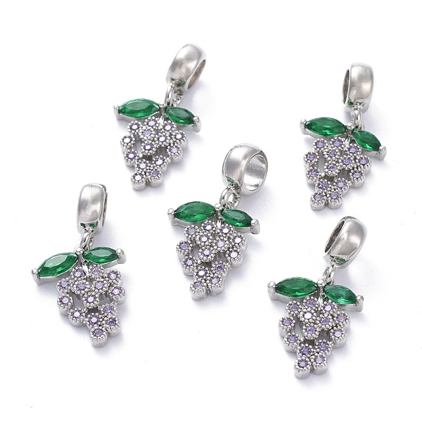 

PandaHall Brass Micro Pave Cubic Zirconia European Dangle Charms, Large Hole Pendants, with Tube Bails, Grape, Colorful, Platinum, 24mm long...