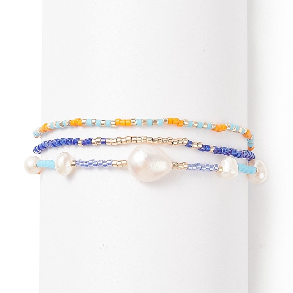 

PandaHall 3Pcs 3 Style Natural Pearl & Glass Seed Beaded Stretch Bracelets Set for Women, Mixed Color, Inner Diameter: 2-1/8 inch..., Multicolor