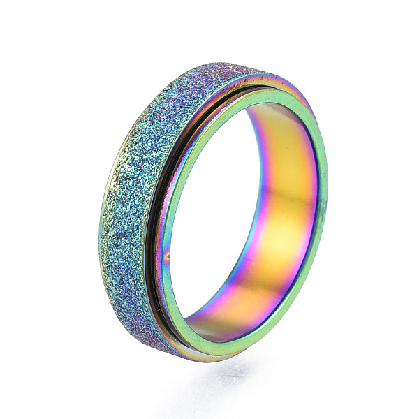 

PandaHall 201 Stainless Steel Sand Blast Rotating Finger Ring, Calming Worry Meditation Fidget Spinner Ring for Women, Rainbow Color, Inner...