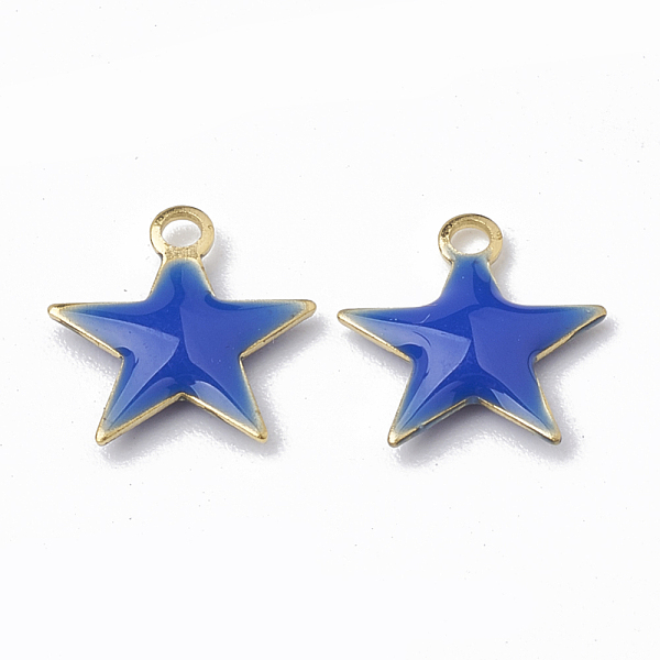 

PandaHall Brass Charms, Enamelled Sequins, Raw(Unplated), Star, Royal Blue, 10.5x10x1.5mm, Hole: 1mm Brass+Enamel Star Blue