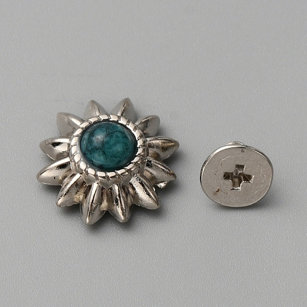 

PandaHall Zinc Alloy Buttons, with Synthetic Turquoise and Iron Screws, for Purse, Bags, Leather Crafts Decoration, Chrysanthemum, Turquoise..., Green