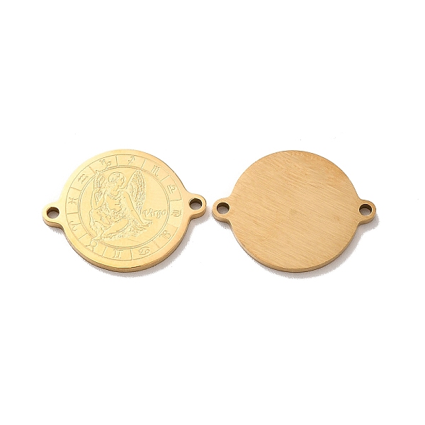 

PandaHall Ion Plating(IP) 304 Stainless Steel Connector Charms, Real 18K Gold Plated, Flat Round with Constellation, Virgo, 20x16x1mm, Hole...
