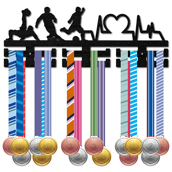 

PandaHall CREATCABIN Wood Soccer Medal Holder Sport Medal Hanger Display Football Medal Rack Wall Rack Mounted Over 30 Medals Awards Ribbon..., Black