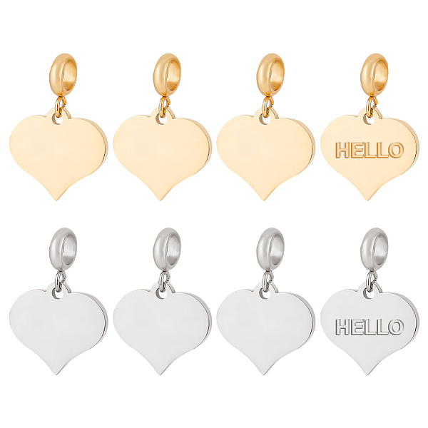 

PandaHall BENECREAT 4 Sets 2 Colors Engravable 304 Stainless Steel European Dangle Charms, with 201 Stainless Steel Tube Bails, Heart...