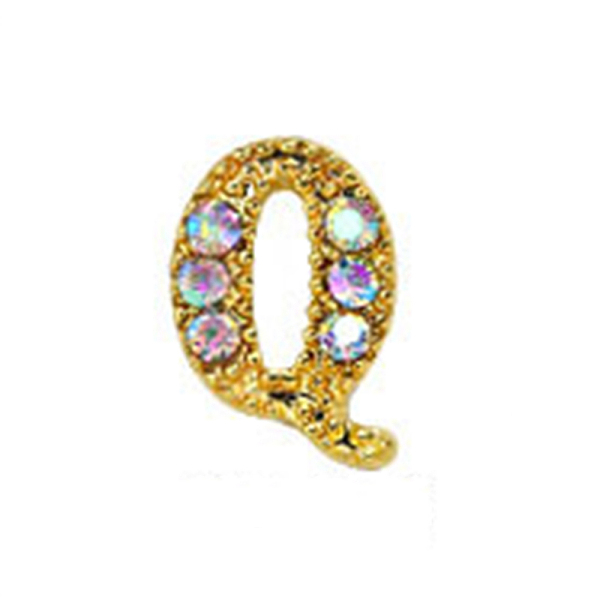 

PandaHall Alloy Gold Rhinetone Letters Nail Stud Cabochons, 3D Capital Alphabet, for Women Girls DIY Making Nail Art Design, Letter.Q..., Clear