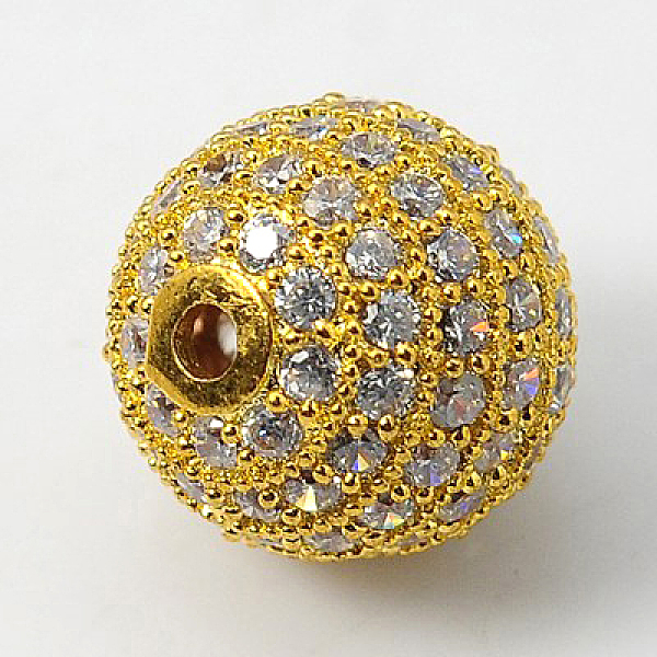 

PandaHall Cubic Zirconia Beads, with Brass Findings, Round, Golden, 14mm, Hole: 1mm Brass+Cubic Zirconia Round