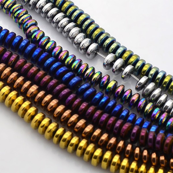 

PandaHall Electroplate Non-magnetic Synthetic Hematite Rondelle Beads Strands, Mixed Color, 6x3mm, Hole: 1mm, about 140pcs/strand, 15.7 inch...