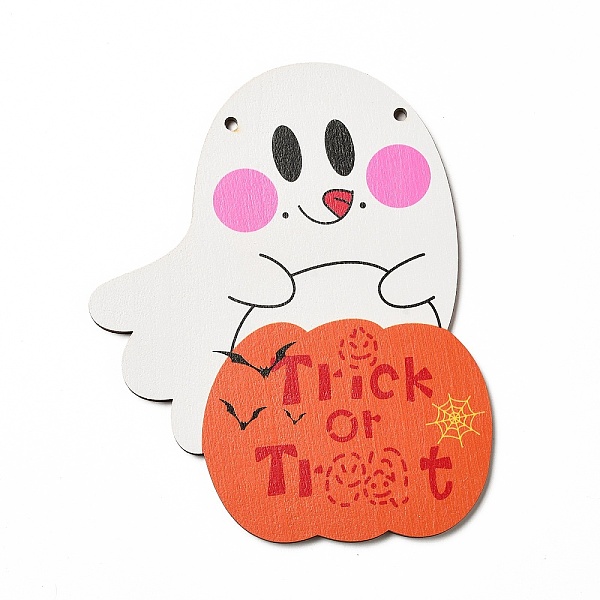 

PandaHall Single Face Printed Wood Big Pendants, Halloween Charms, Ghost, 160x133x4mm, Hole: 4mm Wood Ghost