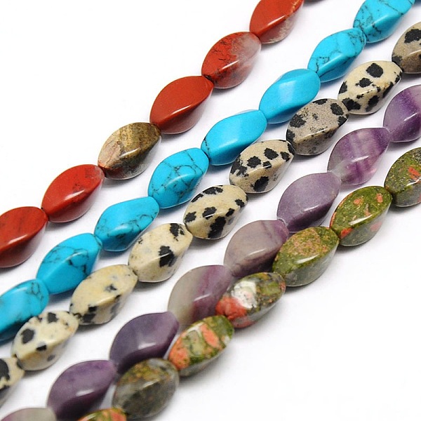 

PandaHall Natural & Synthetic Gemstone Beads Strands, Twist, 12x6x6mm, Hole: 1mm, about 33pcs/strand, 15.74 inch Mixed Stone Twist